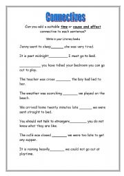 English Worksheet: causal connectives