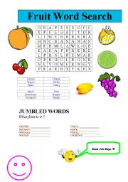 English Worksheet: fruit word search 