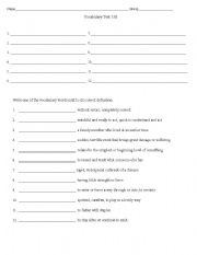 English Worksheet: Vocabulary Quiz