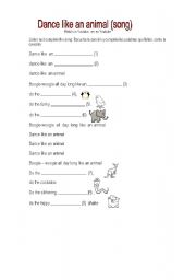 English Worksheet: English song about animals