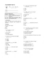 English worksheet: placement basic