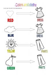 English Worksheet: Colors, clothe and shapes