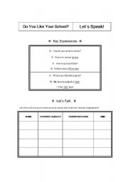 English worksheet: Do you like your school?