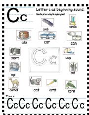 English Worksheet: ABC -  letter Cc and sentences