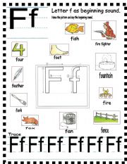 English Worksheet: ABC -  letter Ff and sentences