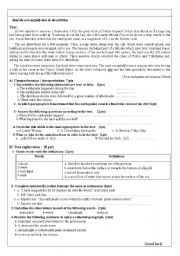 English Worksheet: test about natural disasters