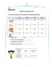 English Worksheet: What do they like to do?