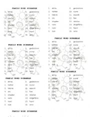 English worksheet: Family word scramble 
