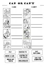 English Worksheet: GARFIELD  - CAN & CANT