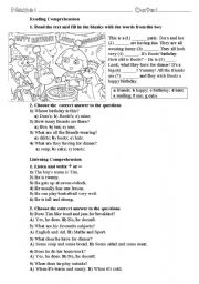 English Worksheet: Reading & Listening Comprehension for Beginner/Elementary Level (can be used as a part of end-of-term test)