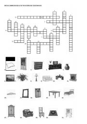 English Worksheet: In the livingroom & In the bedroom intermediate furniture crossword