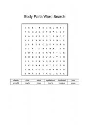 English Worksheet: Body parts word search