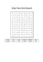 English worksheet: Body parts word search