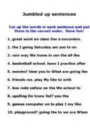 English worksheet: Jumbled Up Sentences