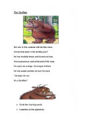 English Worksheet: The Gruffalo rhyming words