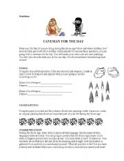 English Worksheet: Want To Be A Caveman For the Day?