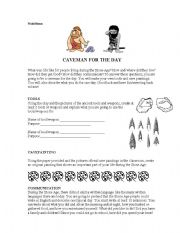 English worksheet: Want To Be A Caveman For the Day?