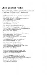 English Worksheet: Shes Leaving Home - The Beatles, song listening and follow-up exercises