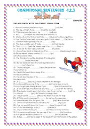 English Worksheet: CONDITIONAL SENTENCES: 1-2-3