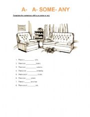 English Worksheet: a- an some any
