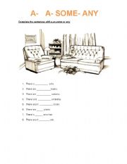 English worksheet: a- an some any