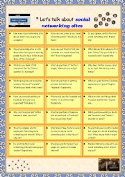 Lets talk about social networking sites - Conversation worksheet for intermediate students
