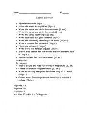 English worksheet: Spelling Contract