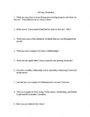 English worksheet: 28 Days Movie Worksheet