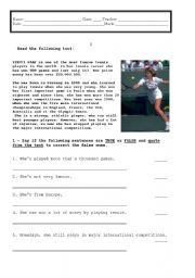 English Worksheet: written test on famous tennis player