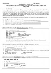English Worksheet: ANATOLIAN HIGH SCHOOL 2nd TERM 2nd ENGLISH EXAMINATION  FOR CLASS 9