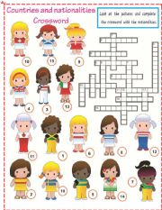 English Worksheet: Countries and Nationalities crossword