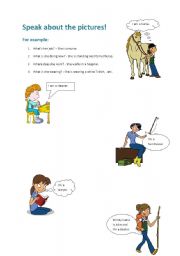 English worksheet: Pictures to practice simple present and present continuous tense