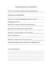 English Worksheet: star spangled scavenger hunt