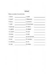 English Worksheet: school word scramble