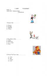 English worksheet: cartoon characters