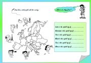 Europe Nationalities and map & activity & key included, fully editable