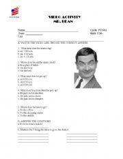 English Worksheet: video activity mr. bean