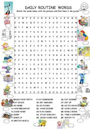 English Worksheet: DAILY ROUTINE WORDSEARCH