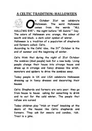 English Worksheet: halloween, a celtic tradition