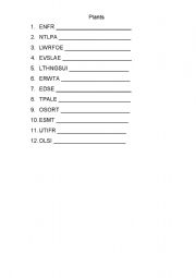 English Worksheet: unscramble plants
