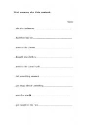 English Worksheet: Find someone who this weekend...