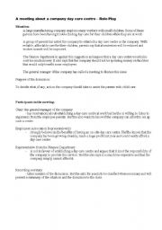 English worksheet: A meeting about a company day care centre  Role Play