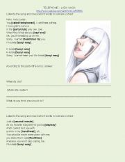 English Worksheet: LADY GAGA TELEPHONE SONG