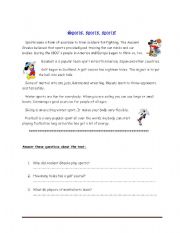 English worksheet: readind sports