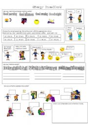 English Worksheet: greetings + song hello goodbye