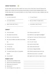 English worksheet: A grammar revision worksheet for elementary students