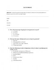 English worksheet: questionnaire