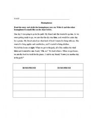 English Worksheet: Homophones