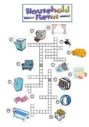 English Worksheet: Household Items Crossword