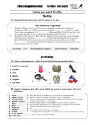 English Worksheet: Devil wears Prada (worskheet for the film comprehension)